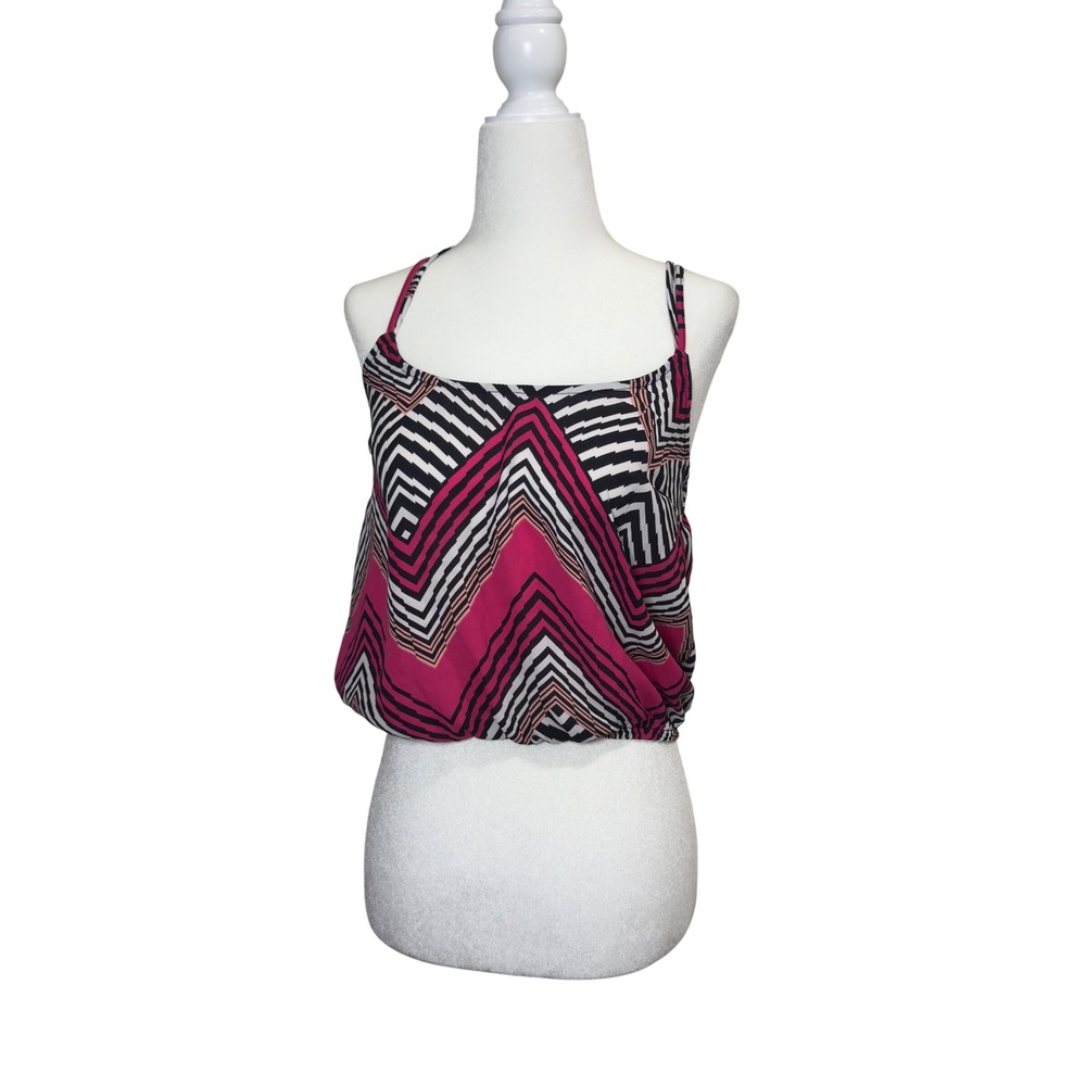 Charlotte Russe Vintage Pink Chevron Crop Cami Top‎ Strappy Back Size M